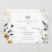 BRUILOFT RSVP KAARTEN | Navy Blue Geel Goud Bloeme (Voorkant / Achterkant)