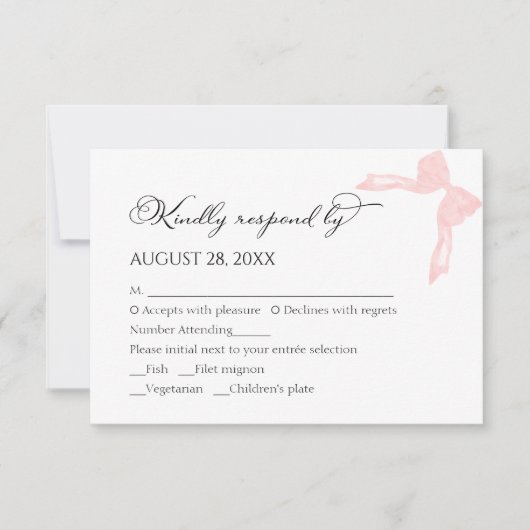 Bruiloft RSVP Kaarten | Pink Bow-kalligrafie (Voorkant)