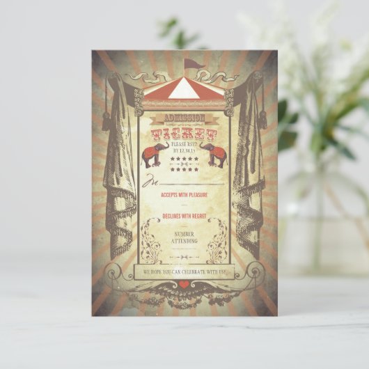 Bruiloft RSVP kaarten voor Carnaval Circus Olifant (Staand voorkant)