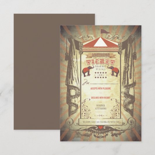 Bruiloft RSVP kaarten voor Carnaval Circus Olifant (Voorkant / Achterkant)