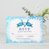 Bruiloft RSVP Kaarten Zeeschildpadden | Blauw en G (Staand voorkant)