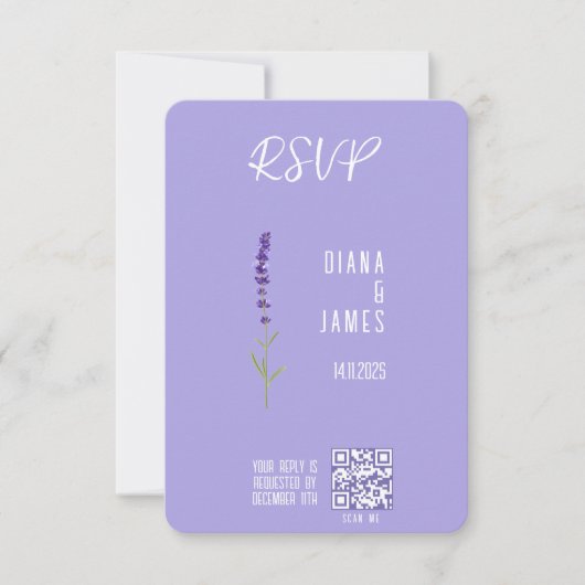 Bruiloft RSVP Lavendel stijl Platte Kaart (Voorkant)
