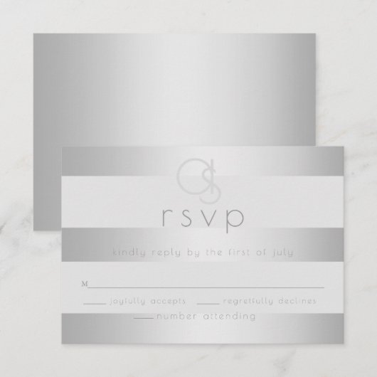 Bruiloft RSVP |  Lichtgevende Zilveren Strepen Mon (Voorkant / Achterkant)