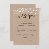 Bruiloft RSVP, Maaltijdopties, Kraft String Lights Informatiekaartje (Voorkant / Achterkant)