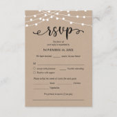 Bruiloft RSVP, Maaltijdopties, Kraft String Lights Informatiekaartje (Voorkant)