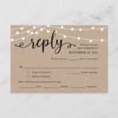Bruiloft RSVP, Maaltijdopties, Kraft String Lights Informatiekaartje (Voorkant)