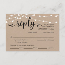 Bruiloft RSVP, Maaltijdopties, Kraft String Lights Informatiekaartje