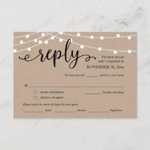 Bruiloft RSVP, Maaltijdopties, Kraft String Lights Informatiekaartje