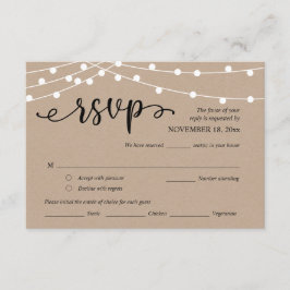 Bruiloft RSVP, Maaltijdopties, Kraft String Lights Informatiekaartje