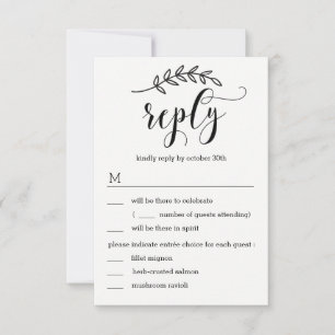 Bruiloft RSVP met menuopties in rustieke elegantie Kaart
