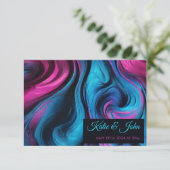 Bruiloft RSVP-Modern Abstract- blauw en roze- RSVP Kaartje (Staand voorkant)