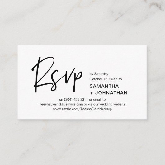 Bruiloft RSVP Modern Minimalistische Uitnodiging v Informatiekaartje (Voorkant)