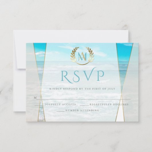 Bruiloft RSVP | Moderne Monogram Strandbruiloft Kaartje (Voorkant)