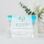 Bruiloft RSVP | Moderne Monogram Strandbruiloft Kaartje (Staand voorkant)