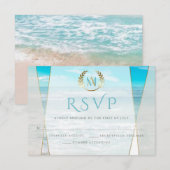 Bruiloft RSVP | Moderne Monogram Strandbruiloft Kaartje (Voorkant / Achterkant)