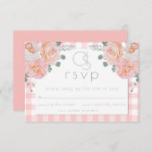 Bruiloft RSVP |  Monogram Koraal Gingham Bloemen (Voorkant / Achterkant)