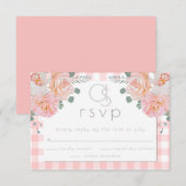 Bruiloft RSVP |  Monogram Koralen Geruite Bloemen Kaartje (Voorkant / Achterkant)