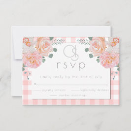 Bruiloft RSVP |  Monogram Koralen Geruite Bloemen Kaartje