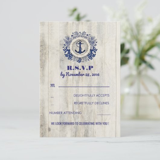 Bruiloft RSVP Nautische Zeeheld Stijl (Staand voorkant)