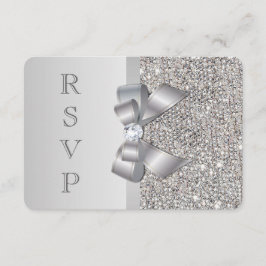 Bruiloft RSVP Nep Zilveren Pailletten Strik