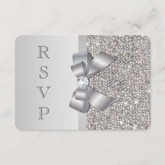 Bruiloft RSVP Nep Zilveren Pailletten Strik (Voorkant)