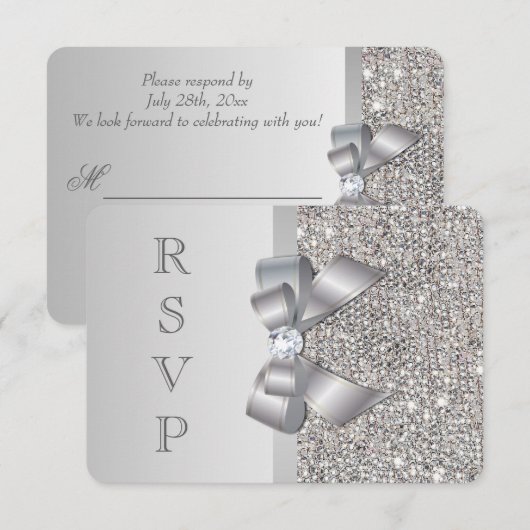 Bruiloft RSVP Nep Zilveren Pailletten Strik (Voorkant / Achterkant)