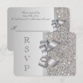 Bruiloft RSVP Nep Zilveren Pailletten Strik Kaartje (Voorkant / Achterkant)