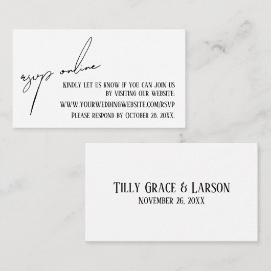 Bruiloft RSVP Online Casual Handschrift Wit Informatiekaartje (Voorkant / Achterkant)