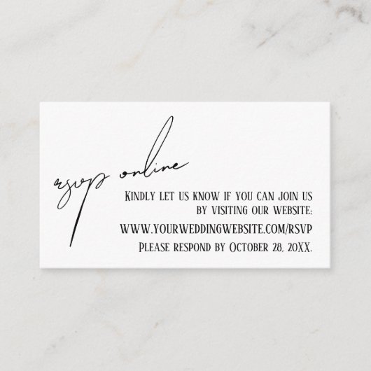 Bruiloft RSVP Online Casual Handschrift Wit Informatiekaartje (Voorkant)