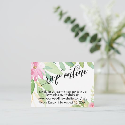 Bruiloft RSVP Online Elegante Typografie & Bloemen Informatiekaartje (Staand voorkant)