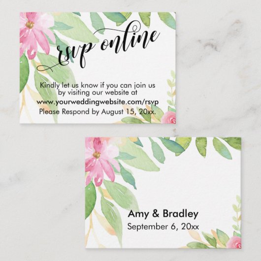 Bruiloft RSVP Online Elegante Typografie & Bloemen Informatiekaartje (Voorkant / Achterkant)