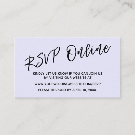 Bruiloft RSVP Online Handschrift Lavendel Informatiekaartje (Voorkant)