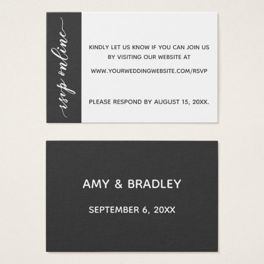 Bruiloft RSVP Online invoegen Donker Grijs & Wit Visitekaartjes (Voorkant /achterkant)