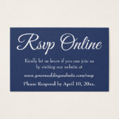 Bruiloft RSVP Online invoegen Wit Script & Marine, Visitekaartjes (Voorkant)