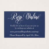 Bruiloft RSVP Online invoegen Wit Script & Marine, Visitekaartjes (Voorkant)