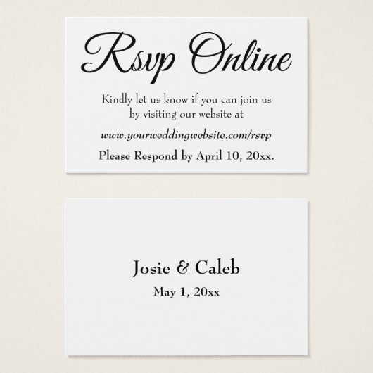 Bruiloft RSVP Online invoegen Zwart Script, Wit, 0 Visitekaartjes (Voorkant /achterkant)