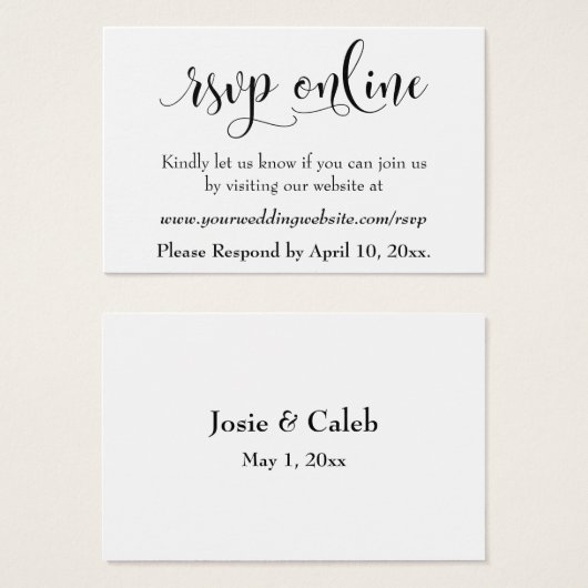 Bruiloft RSVP Online invoegen Zwart Script, Wit, 0 Visitekaartjes (Voorkant /achterkant)