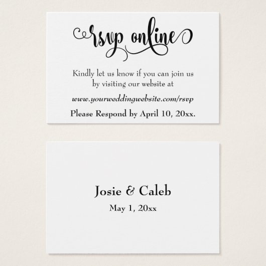 Bruiloft RSVP Online invoegen Zwart Script, Wit, 1 Visitekaartjes (Voorkant /achterkant)