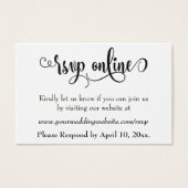 Bruiloft RSVP Online invoegen Zwart Script, Wit, 1 Visitekaartjes (Voorkant)