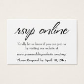 Bruiloft RSVP Online invoegen Zwart Script, Wit, 1 Visitekaartjes (Voorkant)