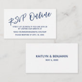 Bruiloft RSVP Online Navy Handschrift invoegen Kaa Informatiekaartje (Voorkant / Achterkant)