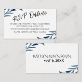 Bruiloft RSVP Online Typografie Blauw geschilderde Informatiekaartje (Voorkant / Achterkant)