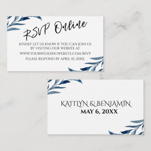 Bruiloft RSVP Online Typografie Blauw geschilderde Informatiekaartje (Voorkant / Achterkant)