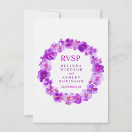 Bruiloft RSVP paarse bloemen viola krans Kaart