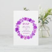 Bruiloft RSVP paarse bloemen viola krans Kaart (Staand voorkant)