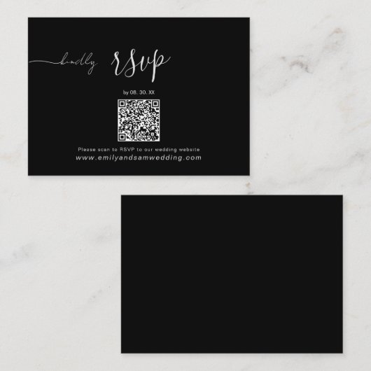 Bruiloft RSVP Pack | QR-code minimalistisch zwart Visitekaartje (Voorkant / Achterkant)