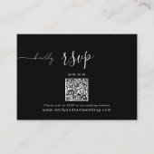 Bruiloft RSVP Pack | QR-code minimalistisch zwart Visitekaartje (Voorkant)