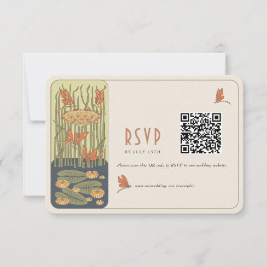 Bruiloft RSVP QR Code  Art Nouveau Kaart (Voorkant)