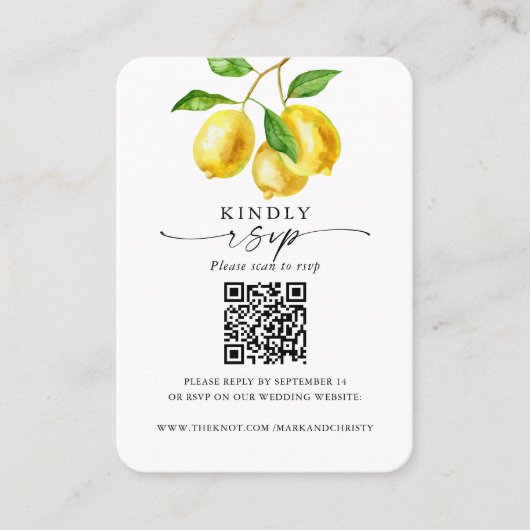 Bruiloft RSVP QR Code Citroen Citrus Informatiekaartje (Voorkant)