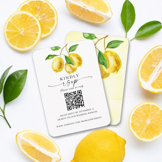 Bruiloft RSVP QR Code Citroen Citrus Informatiekaartje